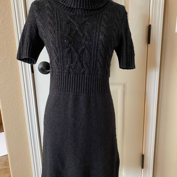 Loft Dresses | Loft Grey Cowl Neck Ribbed Cable Knit Short-Sleeve Sweater Dress, Mp | Color: Gray | Size: Mp | Tcpco's Closet